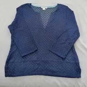 'Liz Claiborne Navy Blue Eyelet Lace Tunic fairy core boho peasant summer